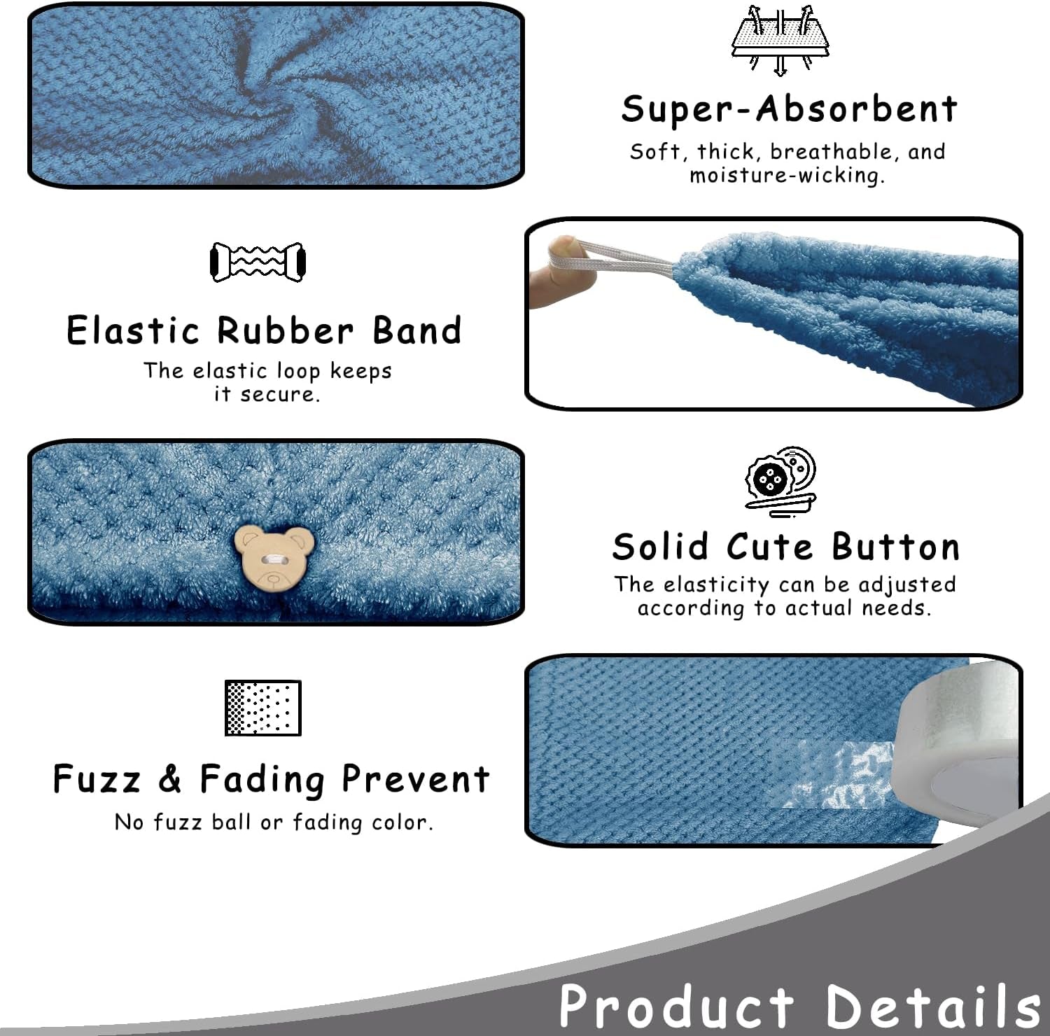 3 PCS Microfiber Hair Towel, Hair Wraps for Women Wet Hair, Hair Turban for All Hair Style anti Frizz, Large Hair Drying Towel with Button