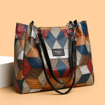 Retro Geometric Pattern Color-matching Shoulder Bag Fashion Large Capacity Stitching Handbag For Women Totes