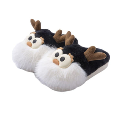 Cute Cartoon Christmas Deer Cotton Shoes Winter Indoor Floor Home Slippers Half-covered Heel Warm Plush Shoes Women