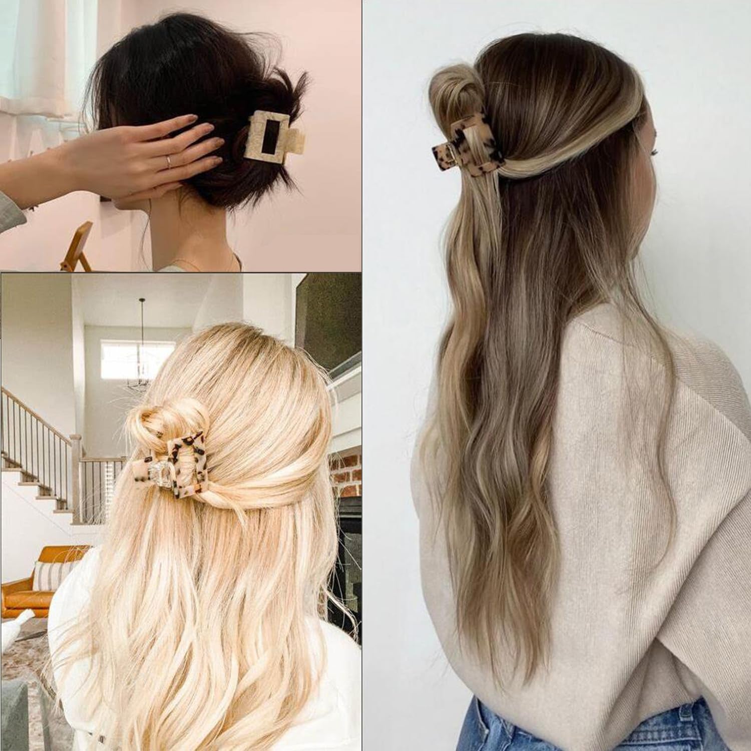 8Pcs Hair Claw Clips,  Hair Clips Square Hair Jaw Clips Hair Accessories for Women Medium Hair Clips Tortoise Barrettes Hair Accessories