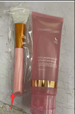 Collagen Night Wrapping Mask with application brush, designed for skin elasticity and hydration in skincare routines.