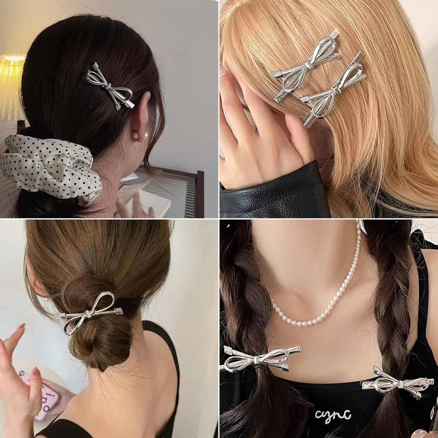 Metal Bows Hair Ties for Women Bows Hair Clips Rubber Elastic Hairband Bowknot Ponytail Holders Hair Accessories for Girls Hair Styling Holiday Party Supplies 4Pcs