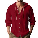 Cotton And Linen Shirt Hooded Sweater Button Long Sleeve