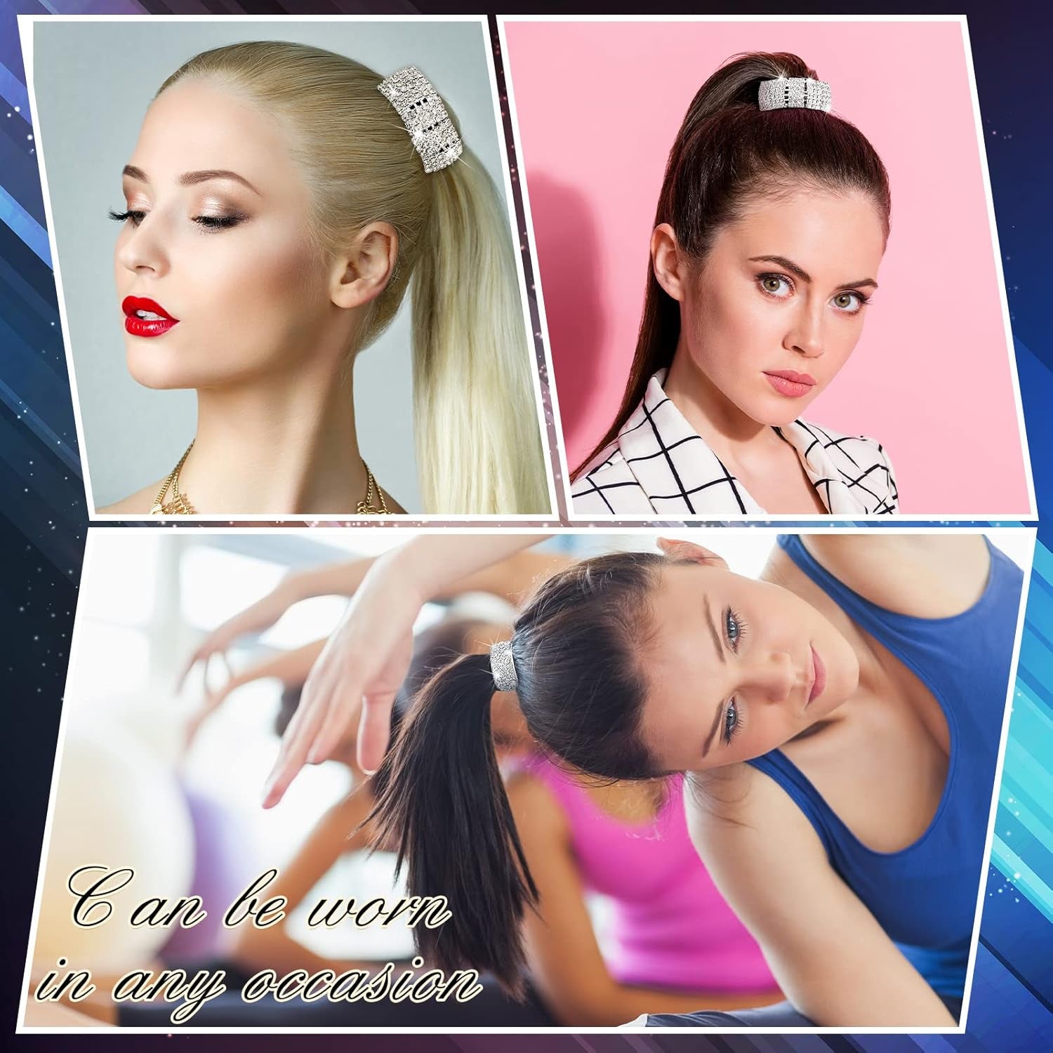 10 Pcs Rhinestones Hair Ties Bling Hair Bands and Clip Barrettes Glitter Crystal Ponytail Holders Silver Gold Scrunchies Accessories for Valentine'S Day Women Girls Birthday Mother'S Day Gift