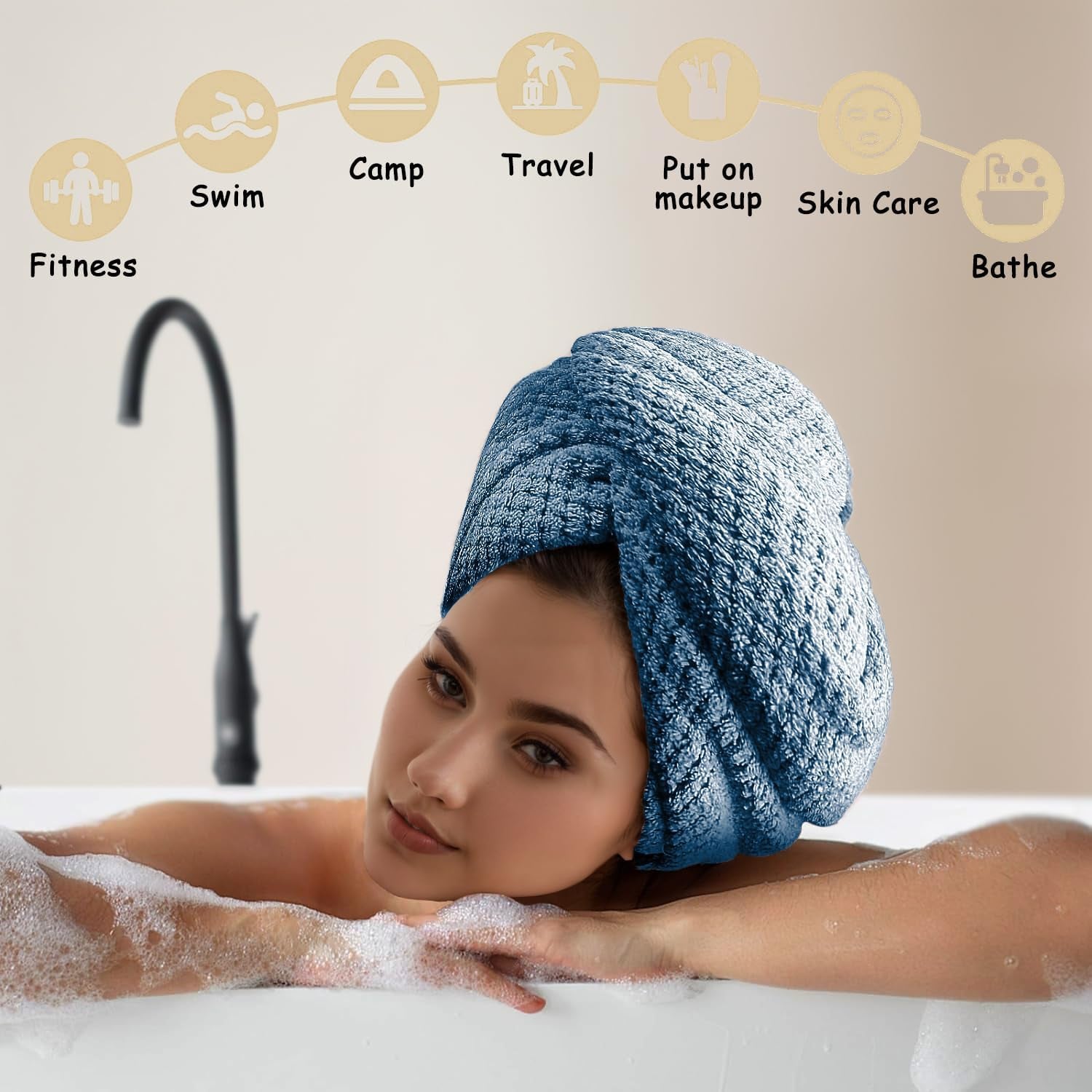 3 PCS Microfiber Hair Towel, Hair Wraps for Women Wet Hair, Hair Turban for All Hair Style anti Frizz, Large Hair Drying Towel with Button