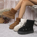 Fashion Lace-up Snow Boots Winter Flat Thick-soled Height-enhancing Cotton Shoes For Women Casual Warm Short Boot