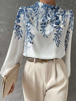 Half High Collar Lantern Sleeve Printed Top