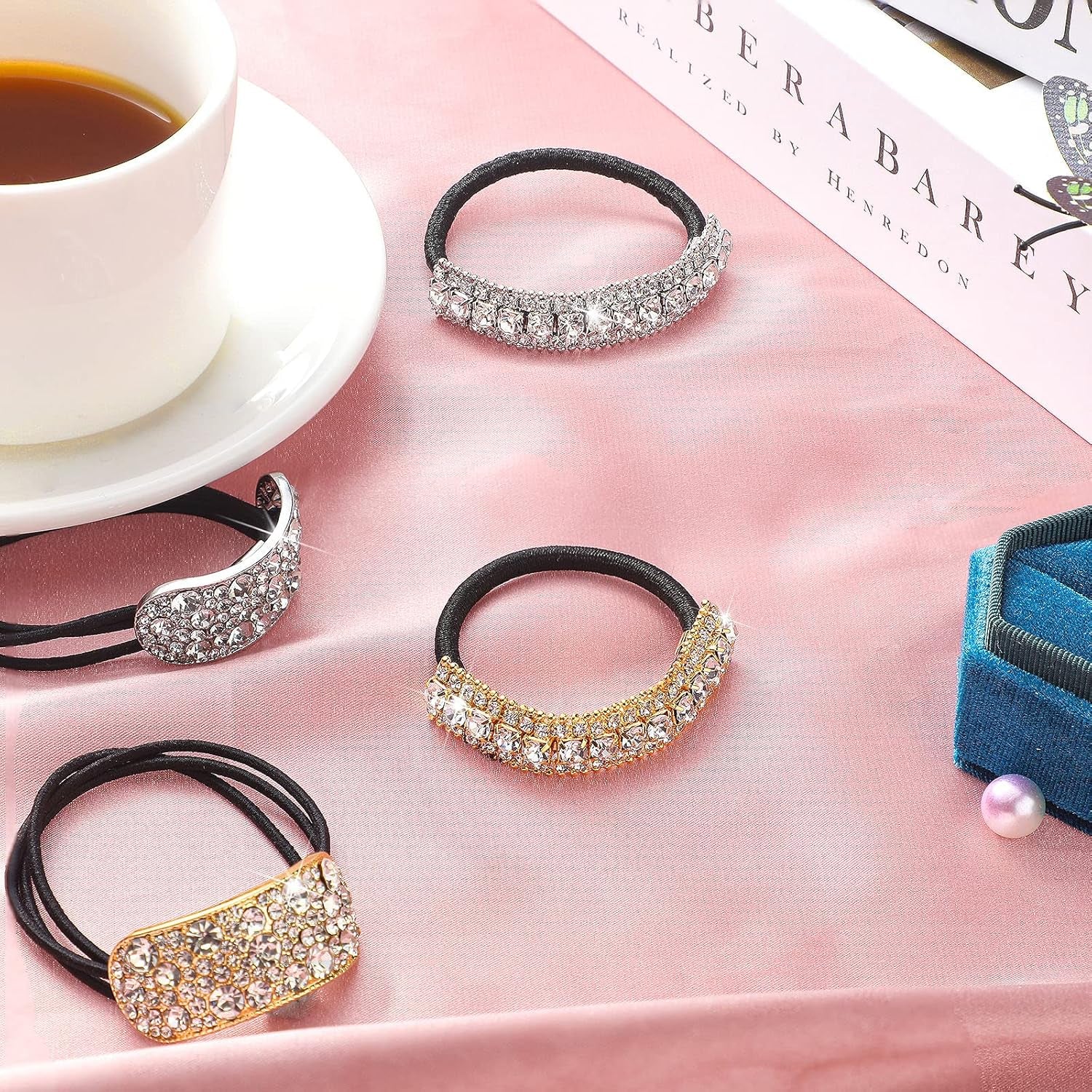 10 Pcs Rhinestones Hair Ties Bling Hair Bands and Clip Barrettes Glitter Crystal Ponytail Holders Silver Gold Scrunchies Accessories for Valentine'S Day Women Girls Birthday Mother'S Day Gift