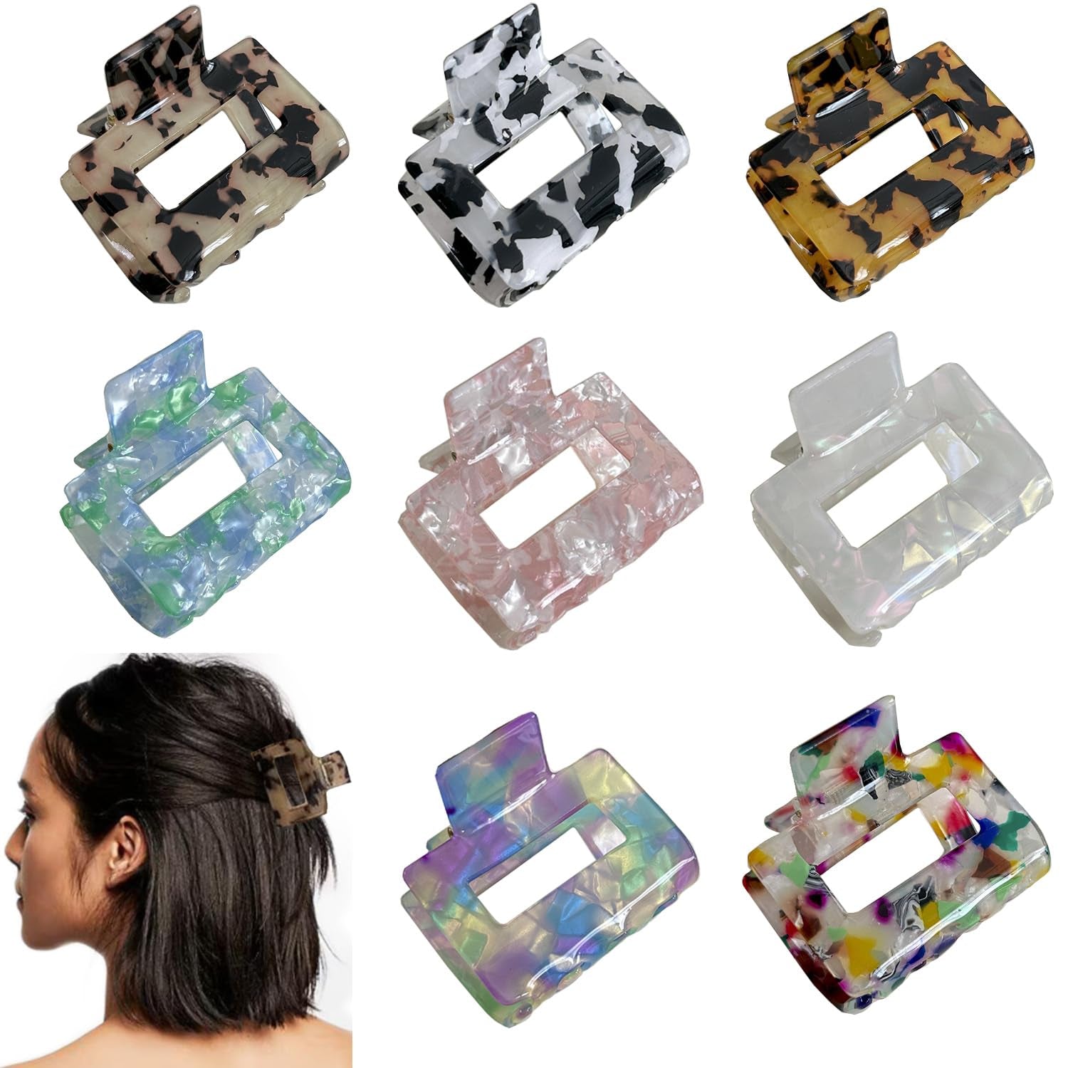 8Pcs Hair Claw Clips,  Hair Clips Square Hair Jaw Clips Hair Accessories for Women Medium Hair Clips Tortoise Barrettes Hair Accessories