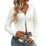 Women's Solid Color Long Sleeve Zipper Cardigan Sweater