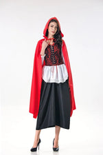 Adult Little Red Riding Hood Costume Women Halloween Cosplay Fantasia Party Long Dress+Cloak  holloween costumes