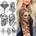 Black Gangster Skeleton Vampire Halloween Temporary Tattoos For Women Realistic Punk Girls Skull Fake Tattoo Sticker Arm Tatoos