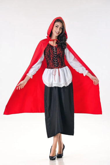 Adult Little Red Riding Hood Costume Women Halloween Cosplay Fantasia Party Long Dress+Cloak  holloween costumes