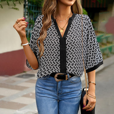 Women's Fashion Printed Shirt Short Sleeve Top