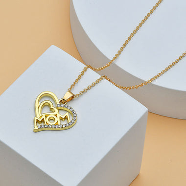 Mother's Day Mom Heart Shape With Diamond Letter Necklace