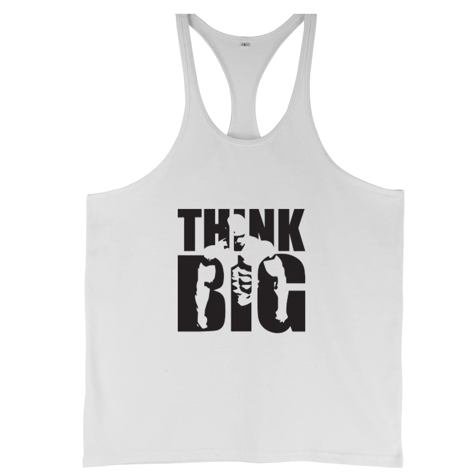 Men’s Gym Hooded Tank Top Cotton Sleeveless Fitness Workout Vest with bold 'THINK BIG' graphic design.