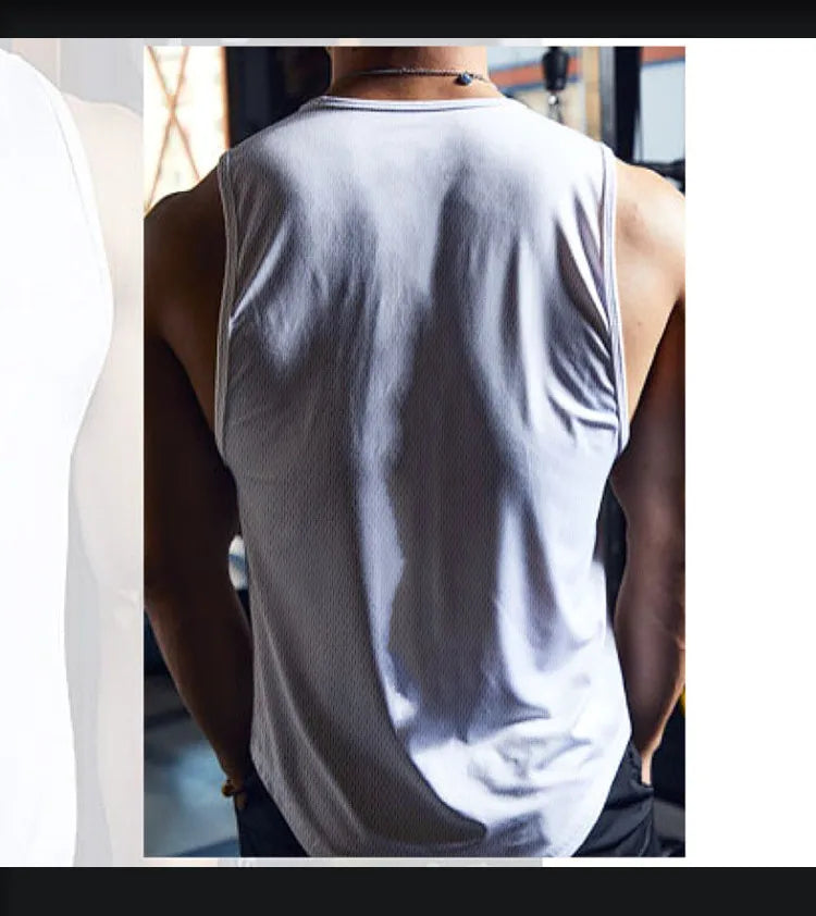 Men’s Summer Gym Cotton Tank Top Sleeveless Vest shown from the back, highlighting the fit and breathable fabric.