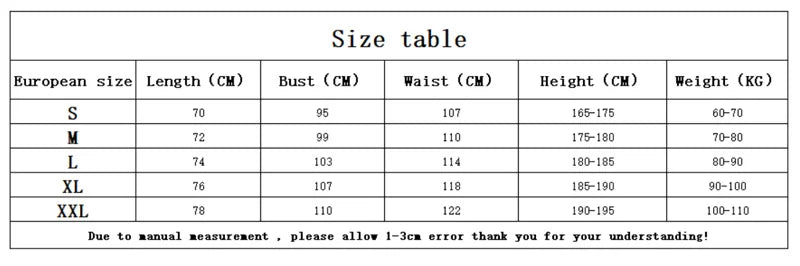 Size table for Men’s Gym Hooded Tank Top Cotton Sleeveless Fitness Workout Vest including measurements for S, M, L, XL, XXL.