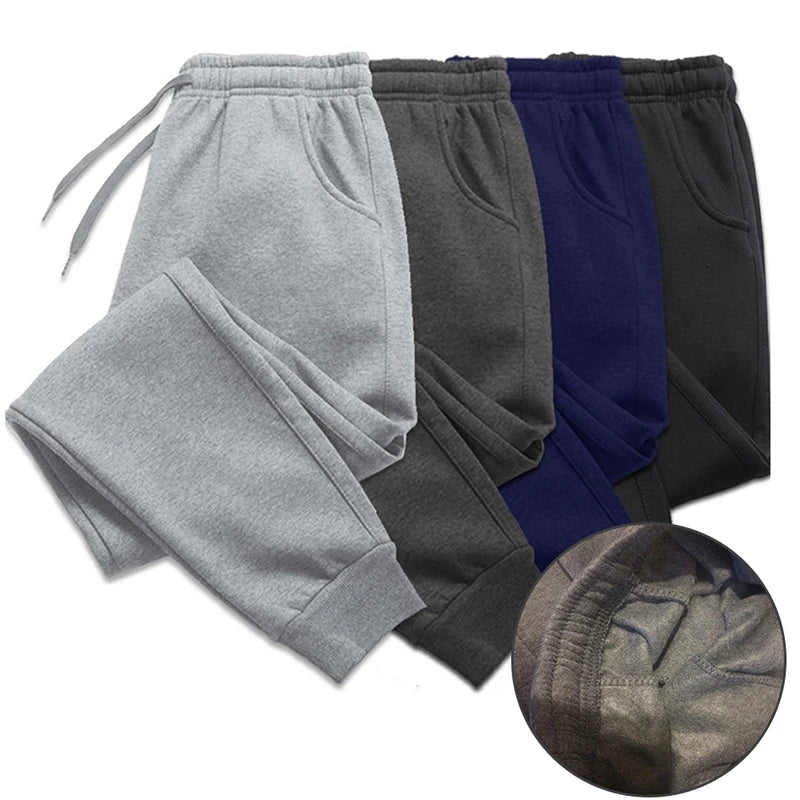 Men’s Casual Fashion Jogger Sweatpants Gym Running Workout Trousers in gray, black, navy, and dark gray colors.