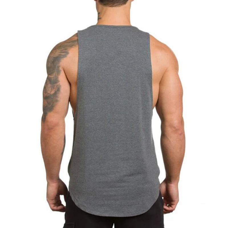 Men’s Gym Vest Bodybuilding Tank Top Fitness Stringer Workout Wear shown from the back on a muscular man.
