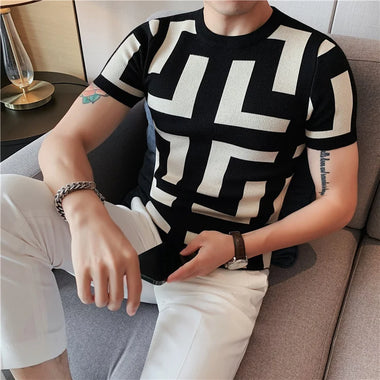 2023 Men's Clothing Man Pullovers Fashion Skinny Printing Korean Spring Autumn Short Sleeve Handsome Thin Round Neck T-Shirts