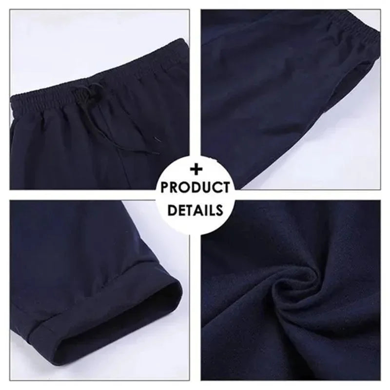 Product details of Men’s Casual Sports Jogger Sweatpants Gym Pants with close-up views of fabric and design.
