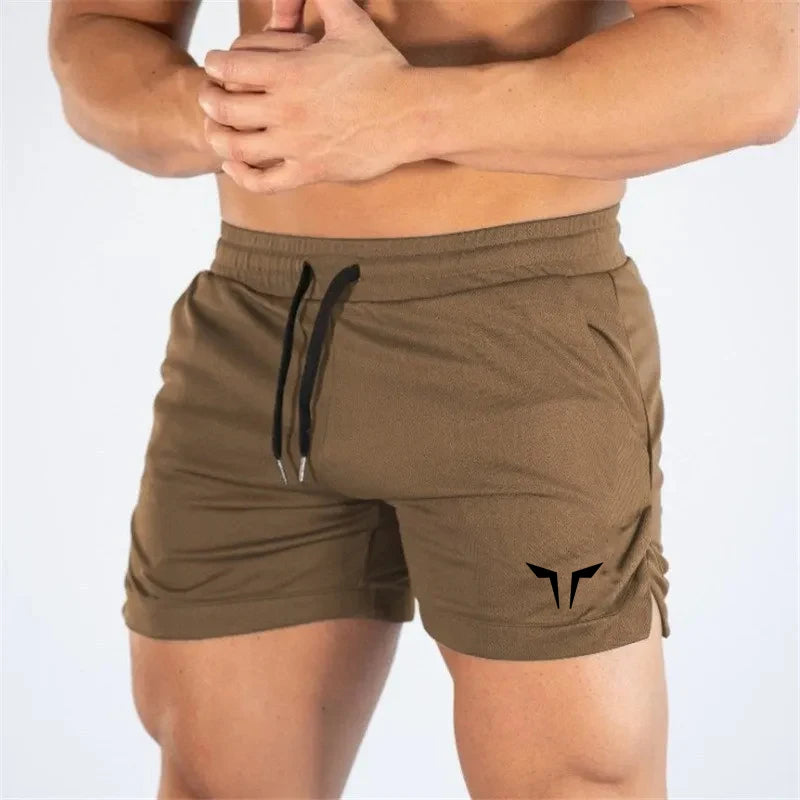 Summer Men's Fitness Shorts Gym Shorts Gyms Short Pants in brown color, designed for performance and comfort.