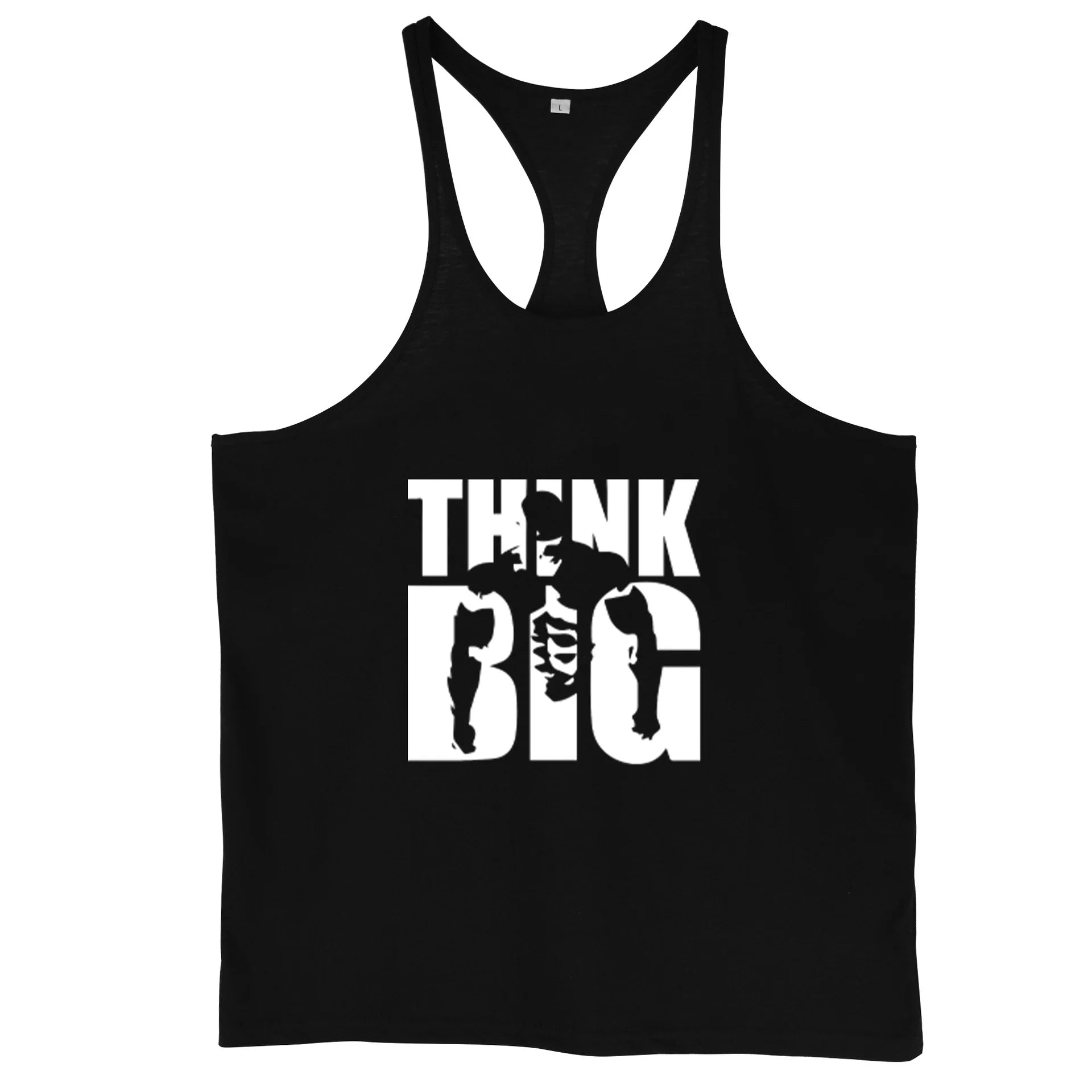 Men’s Gym Hooded Tank Top Cotton Sleeveless Fitness Workout Vest with 'THINK BIG' print in white on black