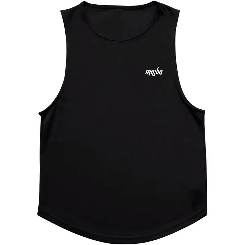Men’s Gym Tank Top Quick-Dry Fitness Running Vest Bodybuilding Shirt in black color, ideal for workouts and training.