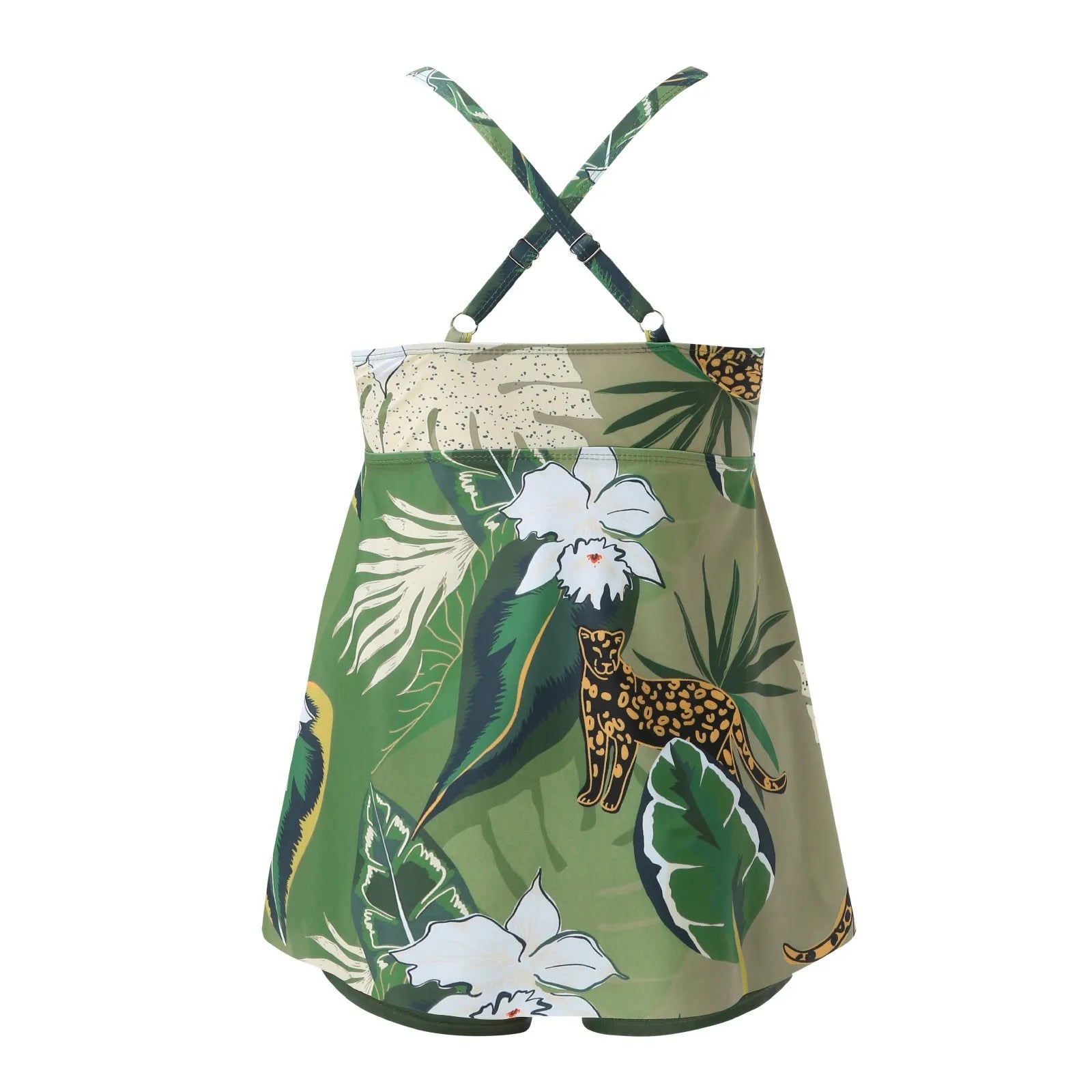 Ladies Plus Size Flower Print Retro Split Swimsuit Women