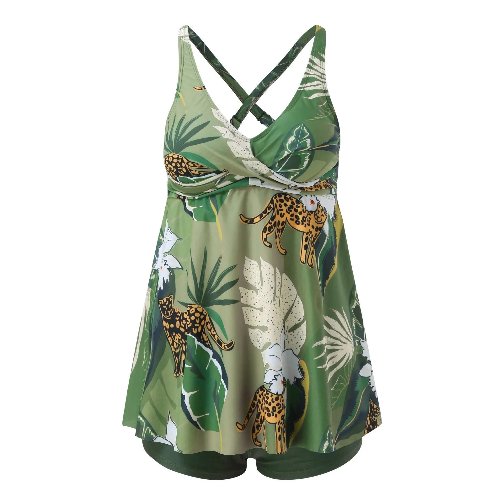 Ladies Plus Size Flower Print Retro Split Swimsuit Women