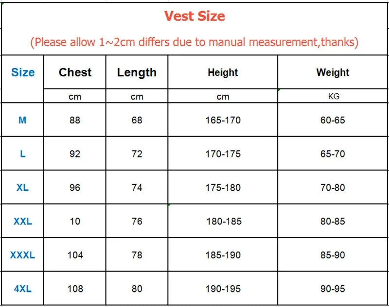 Men’s Gym Tank Top Quick-Dry Fitness Running Vest Bodybuilding Shirt size chart with dimensions and weight guidelines.