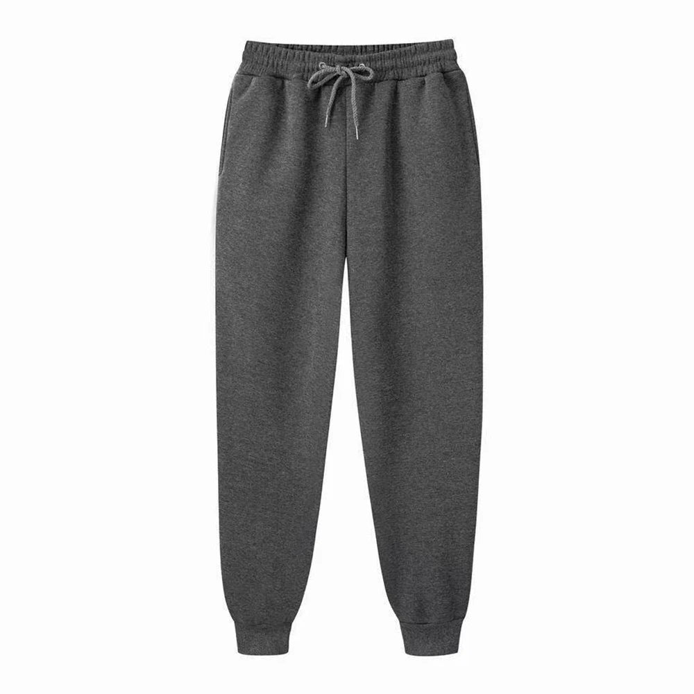 Men’s Casual Sports Jogger Sweatpants Gym Pants in dark gray color with drawstring and elastic cuffs.