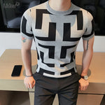 2023 Men's Clothing Man Pullovers Fashion Skinny Printing Korean Spring Autumn Short Sleeve Handsome Thin Round Neck T-Shirts