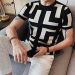 2023 Men's Clothing Man Pullovers Fashion Skinny Printing Korean Spring Autumn Short Sleeve Handsome Thin Round Neck T-Shirts