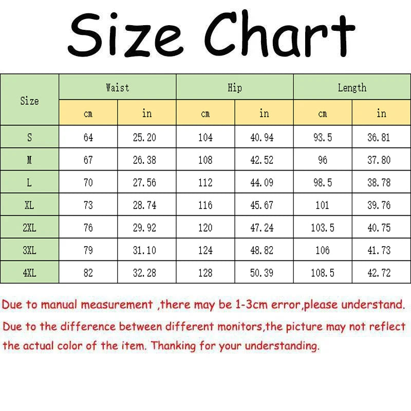 Size chart for Men’s Casual Sports Jogger Sweatpants Gym Pants, featuring measurements for waist, hip, and length.