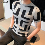 2023 Men's Clothing Man Pullovers Fashion Skinny Printing Korean Spring Autumn Short Sleeve Handsome Thin Round Neck T-Shirts