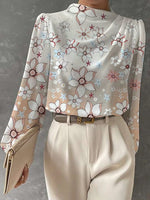 Half High Collar Lantern Sleeve Printed Top