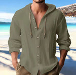 Cotton And Linen Shirt Hooded Sweater Button Long Sleeve