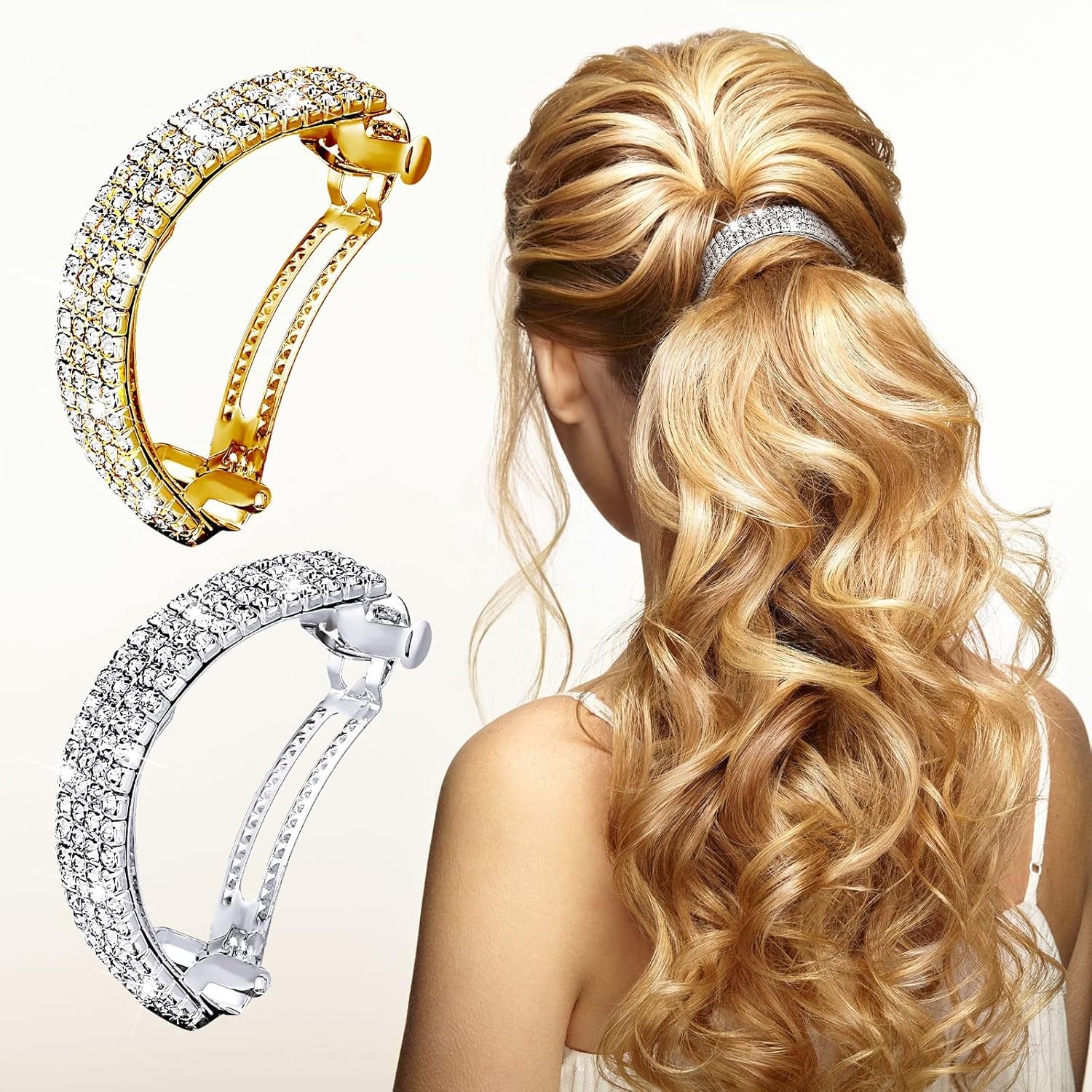 10 Pcs Rhinestones Hair Ties Bling Hair Bands and Clip Barrettes Glitter Crystal Ponytail Holders Silver Gold Scrunchies Accessories for Valentine'S Day Women Girls Birthday Mother'S Day Gift