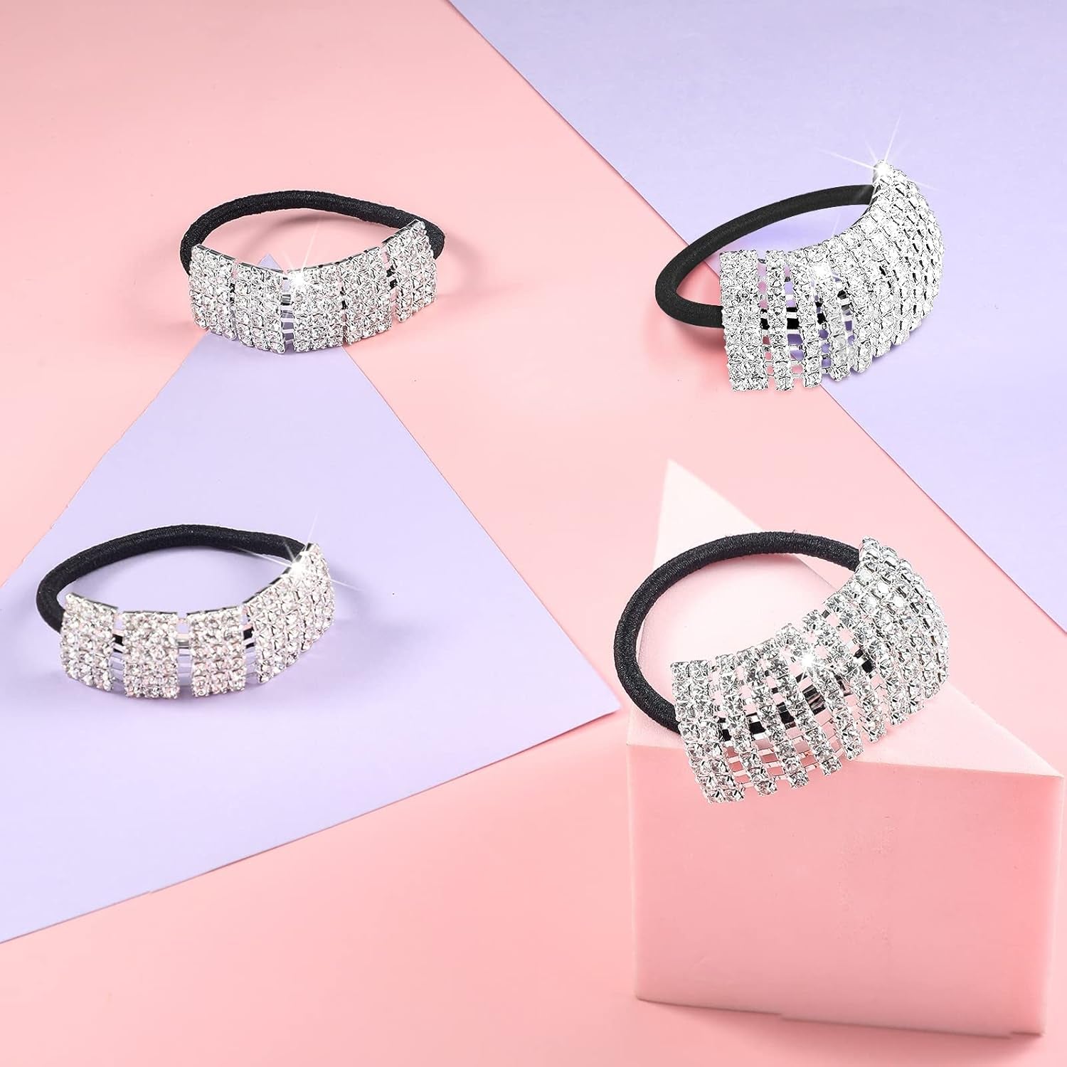 10 Pcs Rhinestones Hair Ties Bling Hair Bands and Clip Barrettes Glitter Crystal Ponytail Holders Silver Gold Scrunchies Accessories for Valentine'S Day Women Girls Birthday Mother'S Day Gift