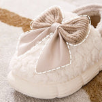 Big Bow-knot Fluffy Slippers Winter Warm Covered Heel Cotton Shoes Fashion Thick-soled Platform Slippers Indoor And Outdoor Garden Walking Shoes