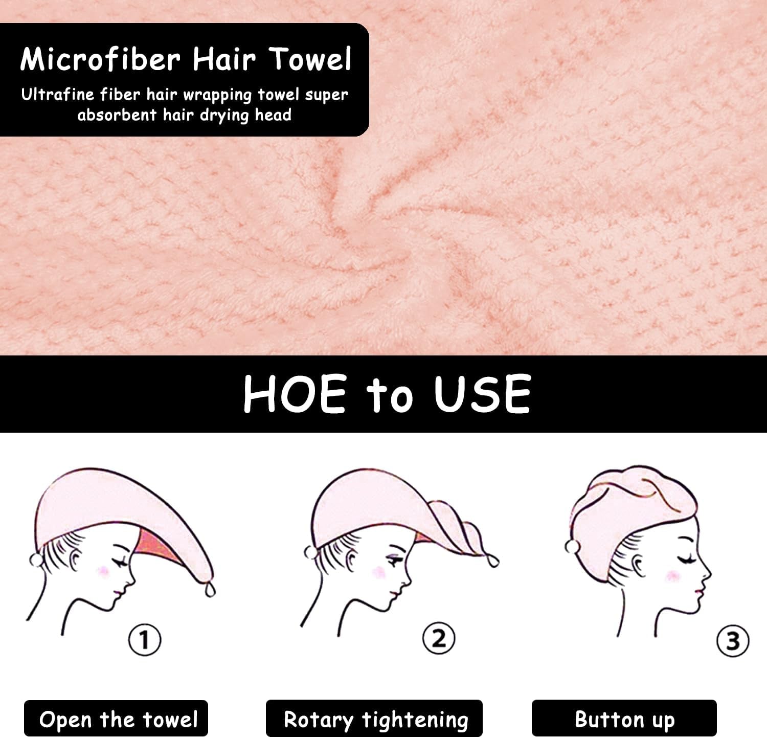 3 PCS Microfiber Hair Towel, Hair Wraps for Women Wet Hair, Hair Turban for All Hair Style anti Frizz, Large Hair Drying Towel with Button